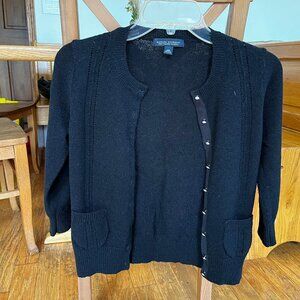 Banana Republic Fine Italian Merino WOOL 3/4 sleeves Black Cardigan Sweater XS